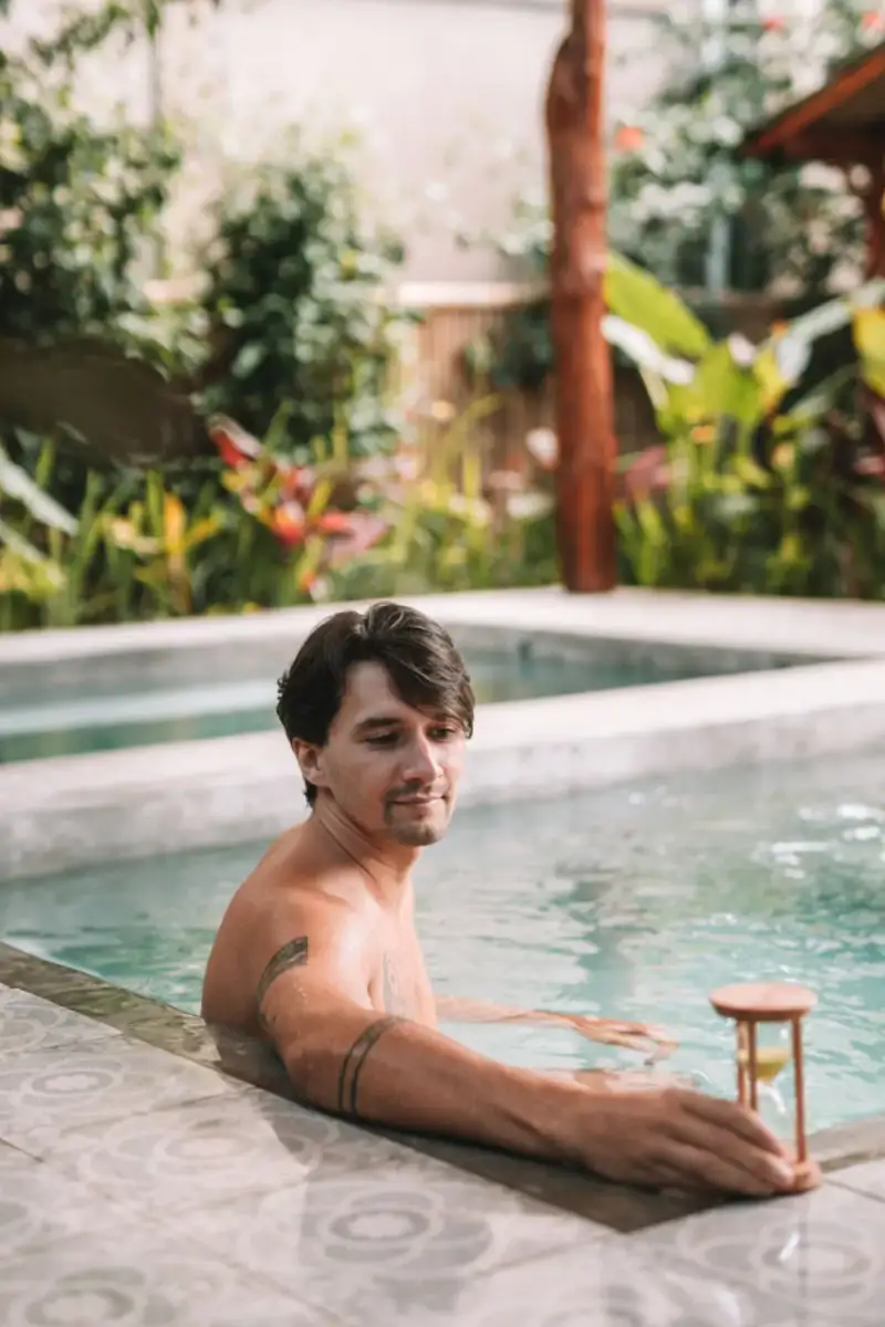 Hot plunge pool with sandglass Hesa Wellness Spa Ubud