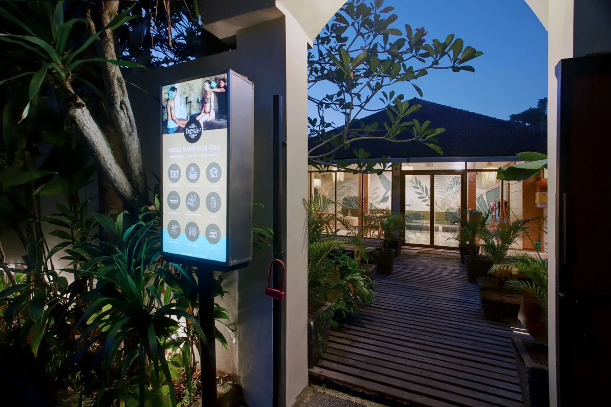 Hesa Downtown welcome sign at the entrance, Monkey Forest Road Ubud