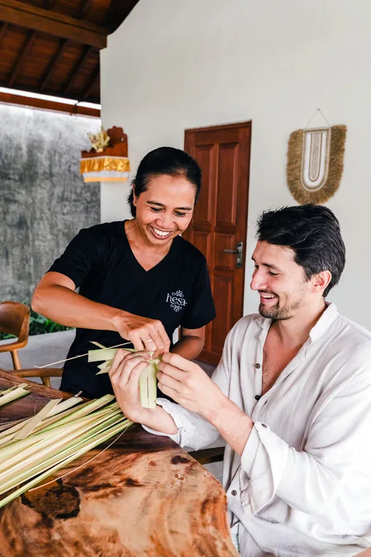 Balinese offering-making class at Hesa Villas Ubud Bali