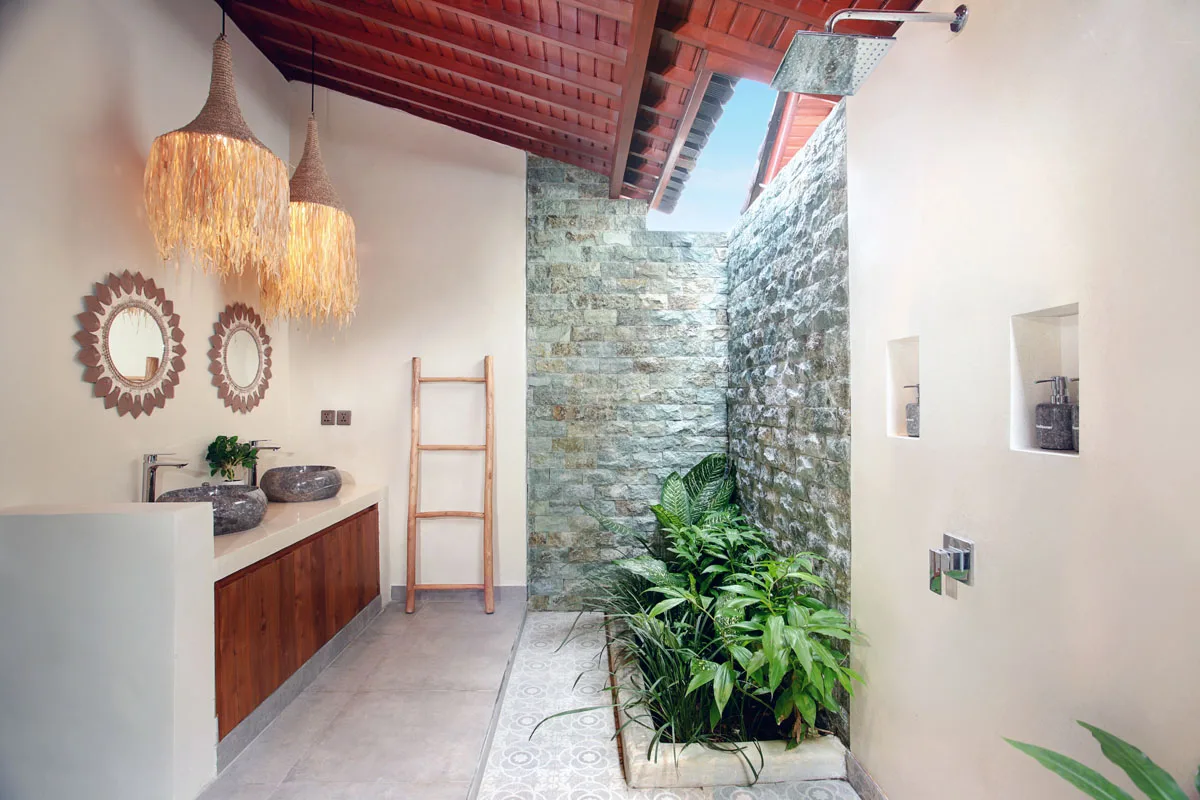 Luxury bathroom with outdoor shower Hesa Villas Ubud Bali