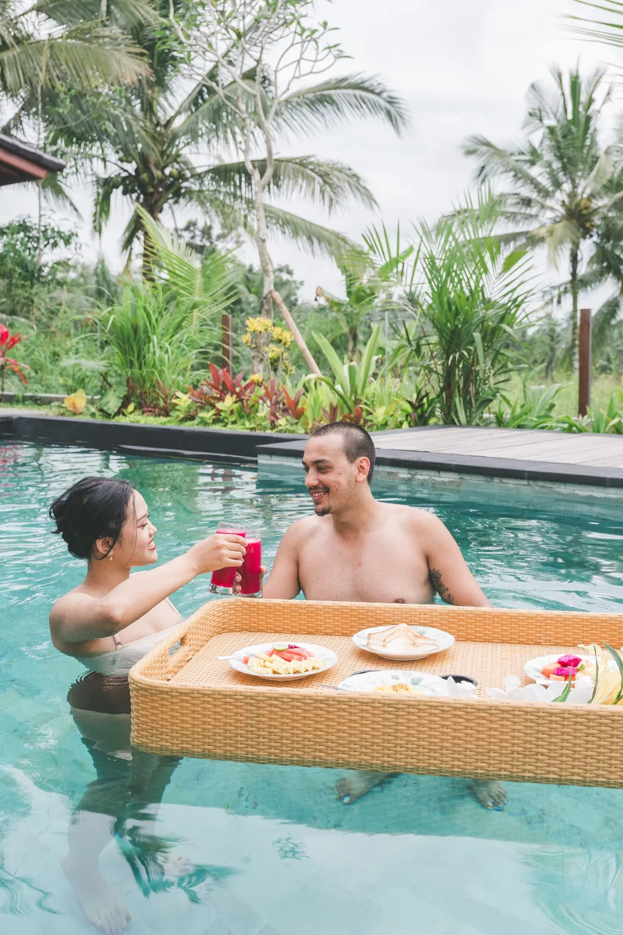 Floating breakfast in the pool at Hesa Villas Ubud Bali