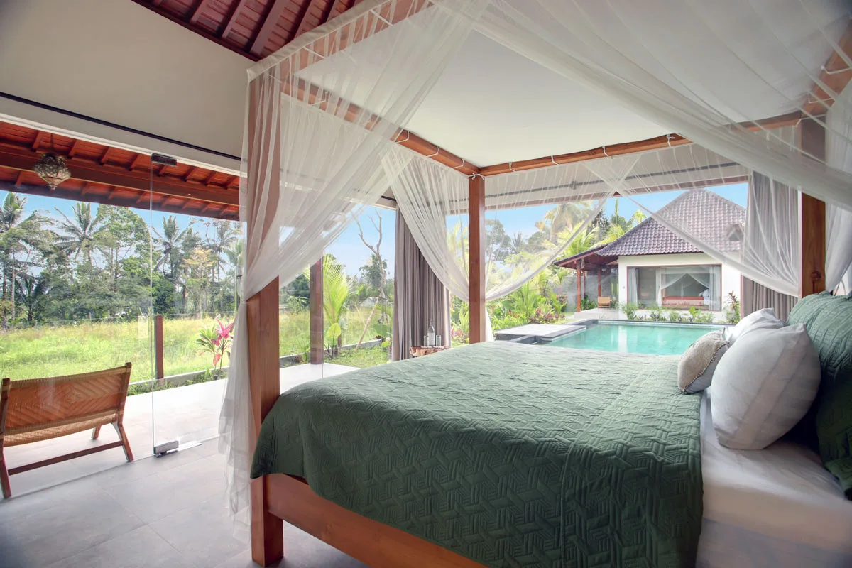 Morning wake-up in Hesa Villas Ubud with rice field view