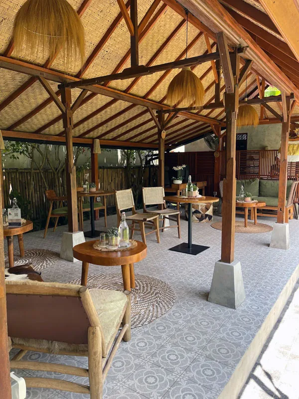 Hesa Spa Sandat lobby and lounge under thatched bamboo roof, Ubud Bali